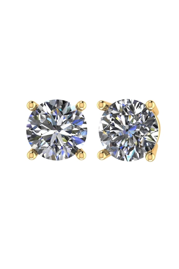 2 Carat total weight Moissanite Stud Earrings Sterling Silver with 14k Gold post - Yellow Gold Plated - 6.5mm