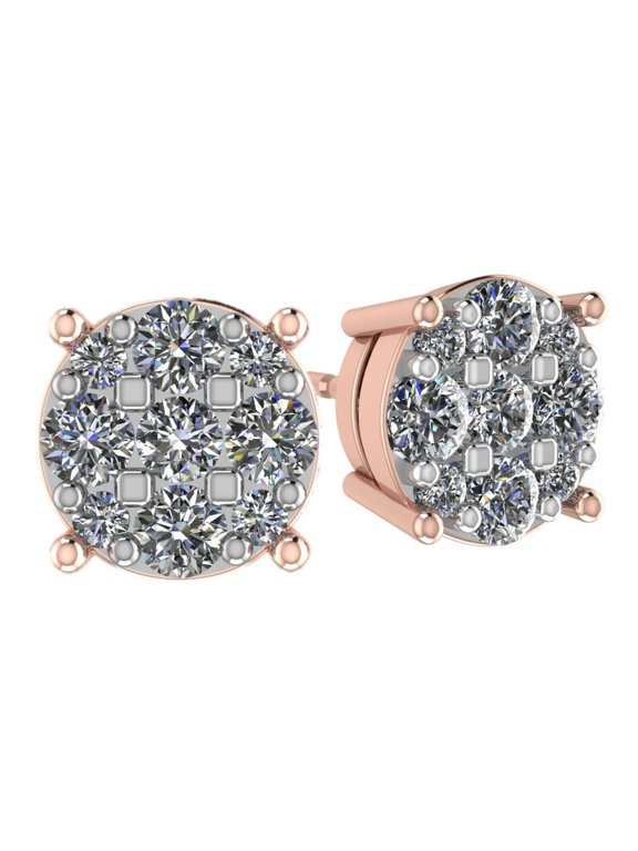 9 Stone Lab Created CVD Diamond Cluster Stud Earrings - 5.0mm 1/4ctw - Solid 14K Rose Gold