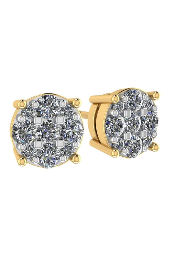 9 Stone Lab Created CVD Diamond Cluster Stud Earrings - 5.0mm 1/4ctw - Solid 14K Yellow Gold