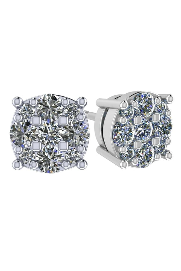 9 Stone Lab Created CVD Diamond Cluster Stud Earrings - 5.8mm 3/8ctw - Solid 14K White Gold