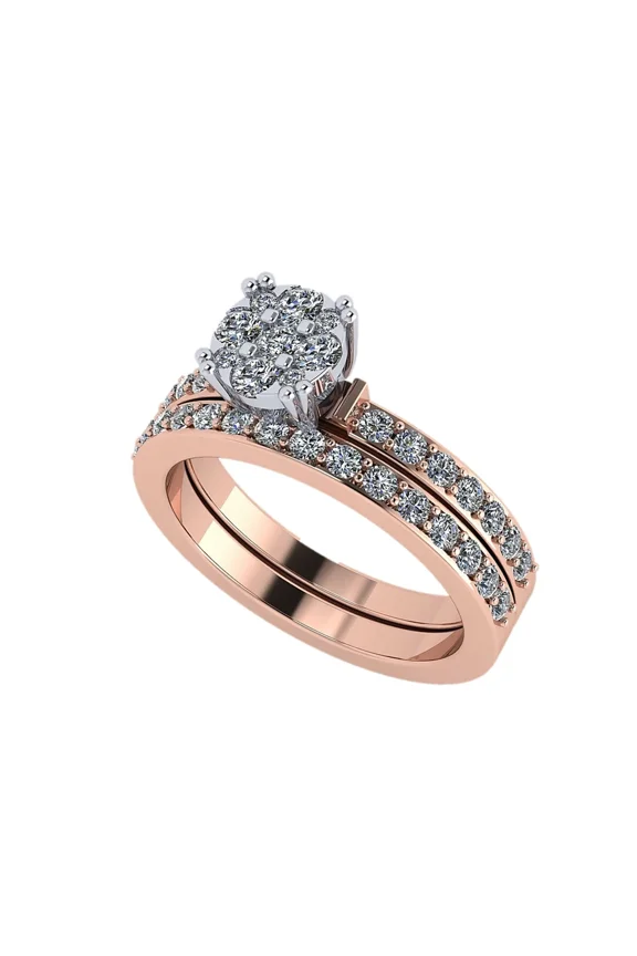 Lab CVD Diamond 6.5mm Cluster Center Wedding Set 10kt Rose Gold Size 10