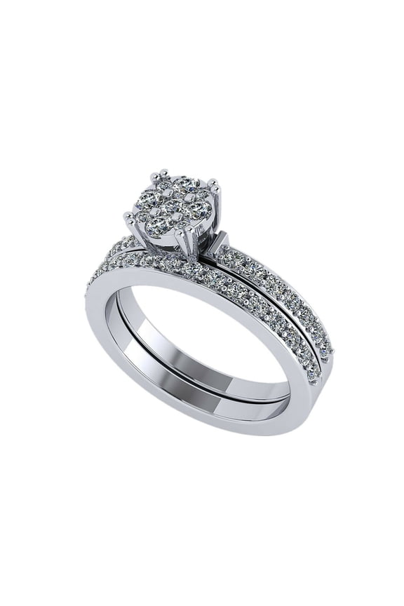 Lab CVD Diamond 6.5mm Cluster Center Wedding Set 10kt White Gold Size 6