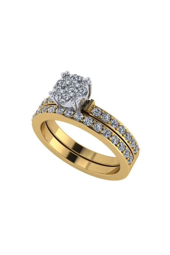 Lab CVD Diamond 6.5mm Cluster Center Wedding Set 10kt Yellow Gold Size 8