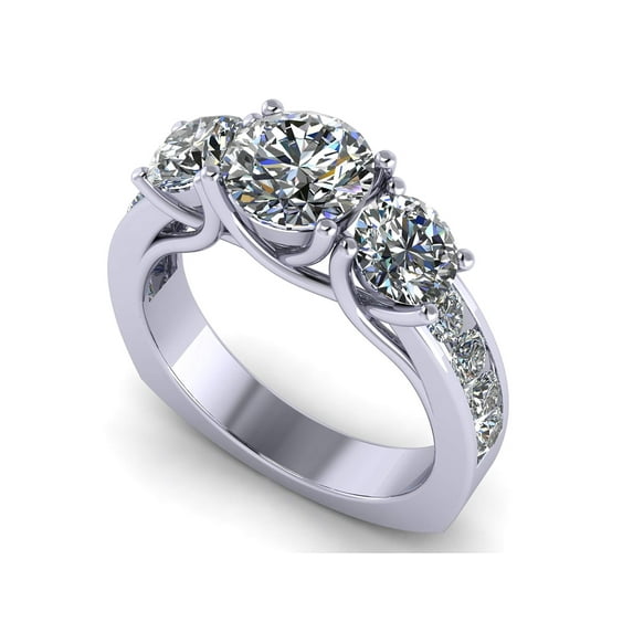 Central Diamond Center Lucita Style Sterling Silver CZ 3 Stone Ring 2.50ctw (Euro) - Platinum Plated - Size 4.5
