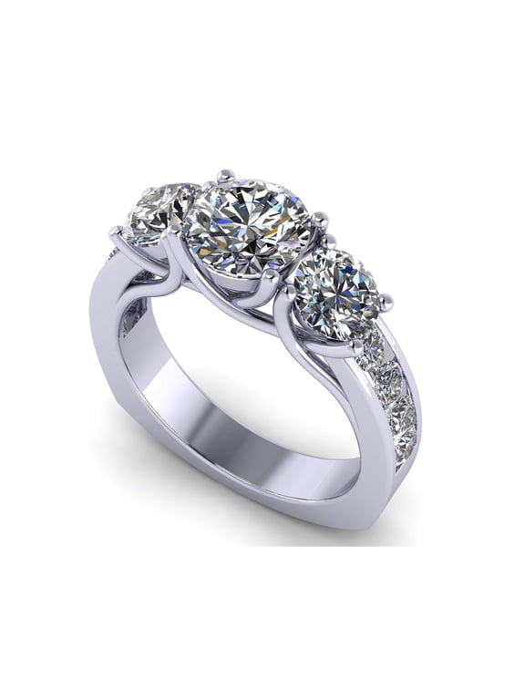Lucita Style Sterling Silver CZ 3 Stone Ring 2.50ctw (Euro) - Platinum Plated - Size 7