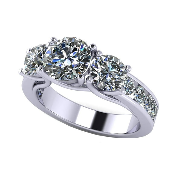 Central Diamond Center Lucita Style Sterling Silver CZ 3 Stone Ring 2.50ctw (Reg) - Platinum Plated - Size 7.5