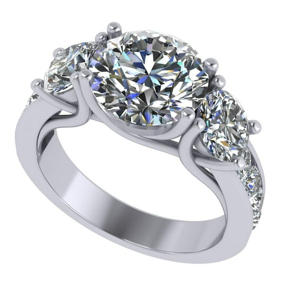Central Diamond Center Lucita Style Sterling Silver CZ 3 Stone Ring 3.50ctw (Reg) - Platinum Plated - Size 5.5