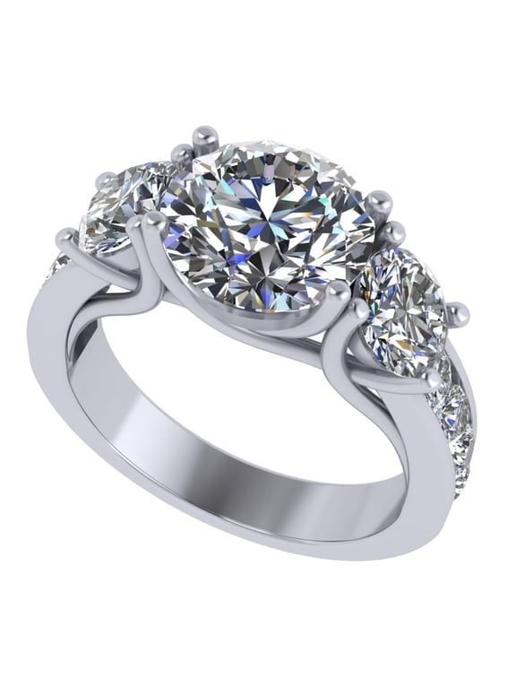 Lucita Style Sterling Silver CZ 3 Stone Ring 3.50ctw (Reg) - Platinum Plated - Size 5.5