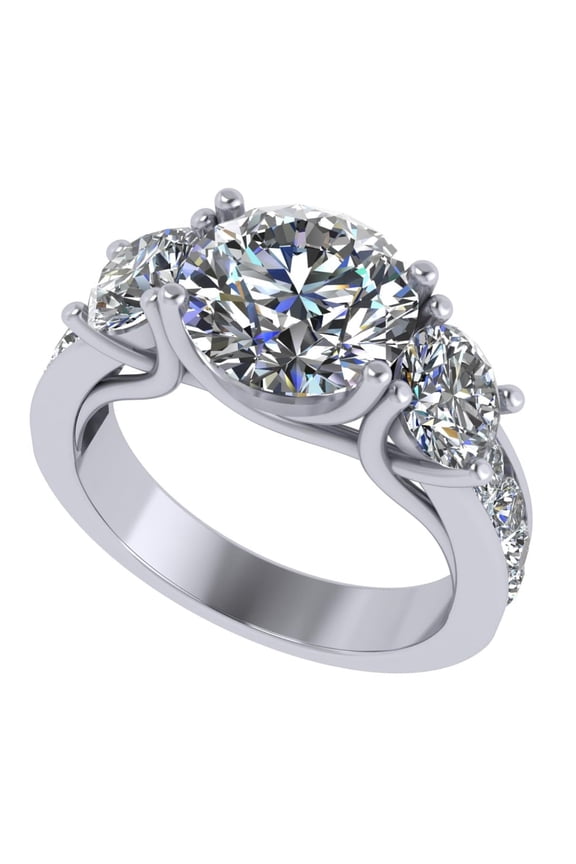 Lucita Style Sterling Silver CZ 3 Stone Ring 3.50ctw (Reg) - Platinum Plated - Size 6
