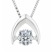 Central Diamond Center Silver Omega Dancing Stone CZ Pendant Rhodium Plated W/Adj. Box Chain
