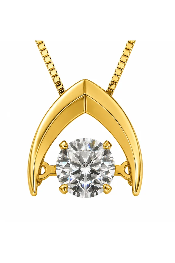Silver Omega Dancing Stone (CZ) Pendant Yellow Gold Plated W/ Adj. Box Chain