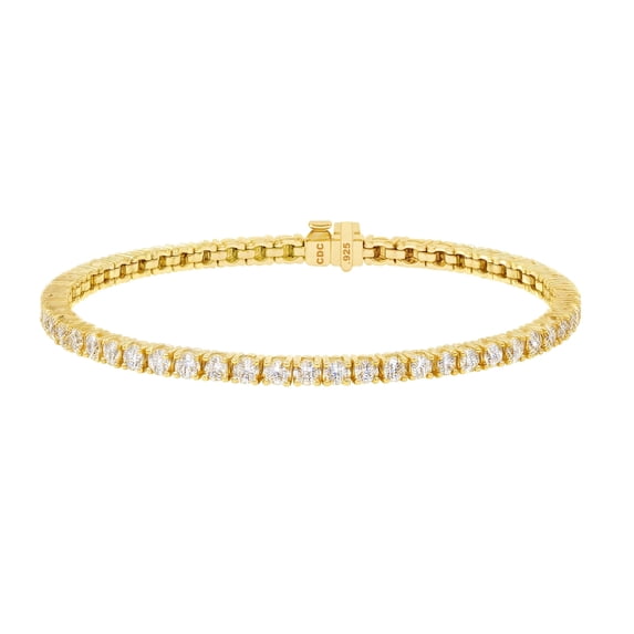 Central Diamond Center Silver Pure Brilliance CZ Tennis Bracelet-7"-3.0mm-5.2cttw-Yellow Gold Plated