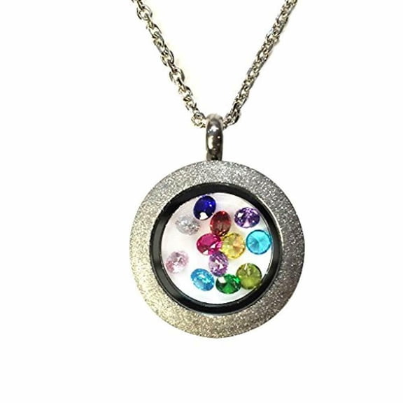 Central Diamond Center Stainless Steel Mother's Locket Pendant (Jan-Dec) with a Chain - Round - White Plated