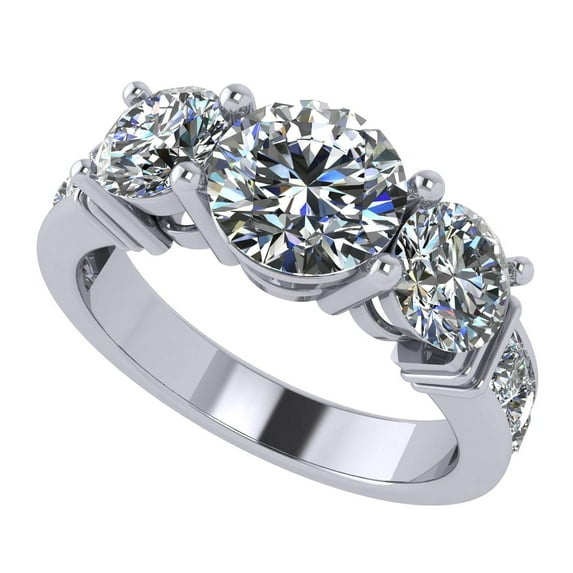 Central Diamond Center Straight Bar Style CZ 3 Stone Ring 2.50ctw - 14k White Gold - Size 11.5