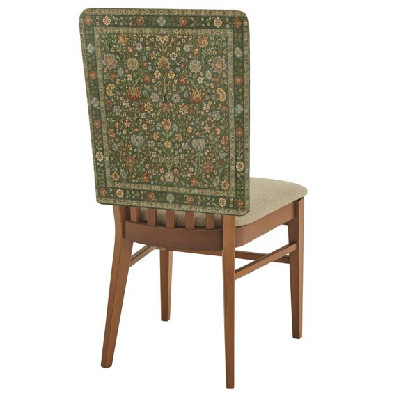Central Floral Arabesque Chair Back Covers Set of 1 Rustic Green Botanical Vine Border Frame Removable Dining Chair Slipcovers Washable Seat Protector for Restaurant Party Banquet Kichen Decor