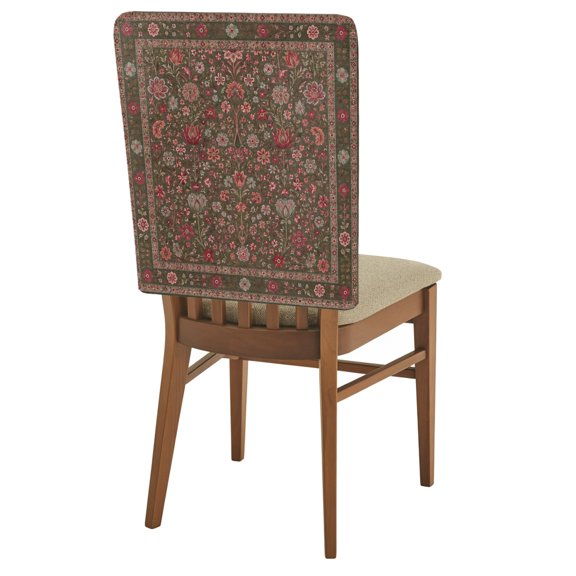 Central Floral Arabesque Chair Back Covers Set of 1 Rustic Red Botanical Vines Border Frame Removable Dining Chair Slipcovers Washable Seat Protector for Restaurant Party Banquet Kichen Decor