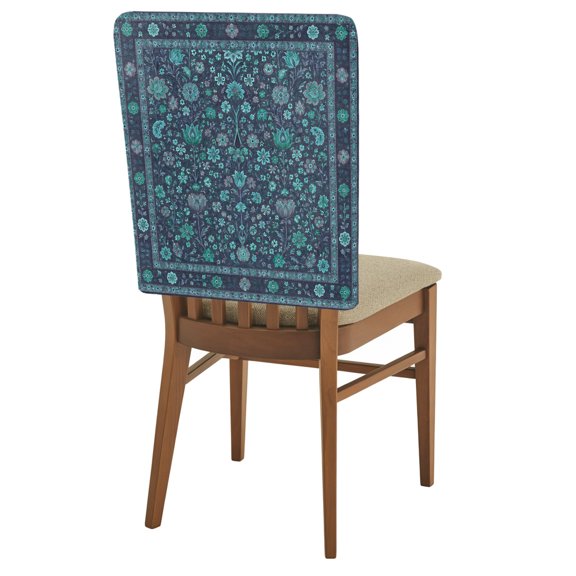 Central Floral Arabesque Chair Back Covers Set of 1 Rustic Teal Botanical Vines Border Frame Removable Dining Chair Slipcovers Washable Seat Protector for Restaurant Party Banquet Kichen Decor