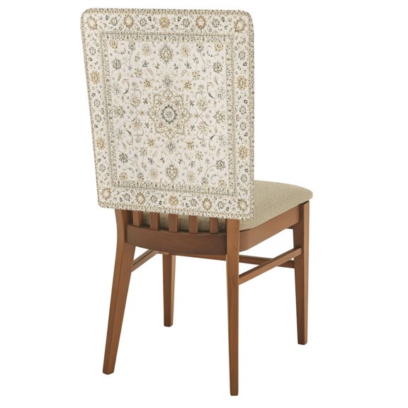 Central Floral Medallion Chair Back Covers Set of 1 Rustic Classic Beige Line Arabesques Removable Dining Chair Slipcovers Washable Seat Protector for Restaurant Party Banquet Kichen Decor