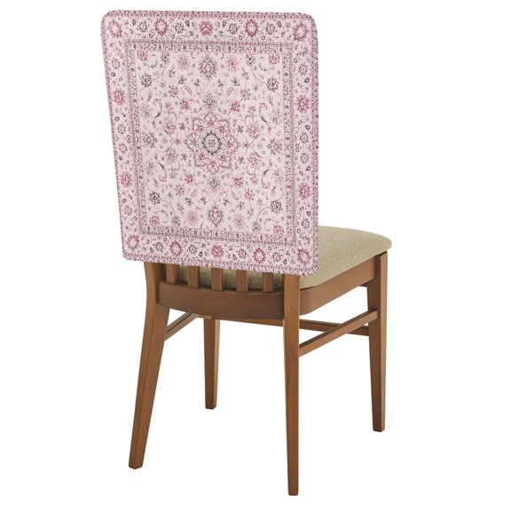 Central Floral Medallion Chair Back Covers Set of 1 Rustic Classic Pink Line Arabesques Removable Dining Chair Slipcovers Washable Seat Protector for Restaurant Party Banquet Kichen Decor