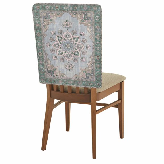 Central Floral Motif Chair Back Covers Set of 1 Vintage Faded Green Border Light Gray Field Removable Dining Chair Slipcovers Washable Seat Protector for Restaurant Party Banquet Kichen Decor
