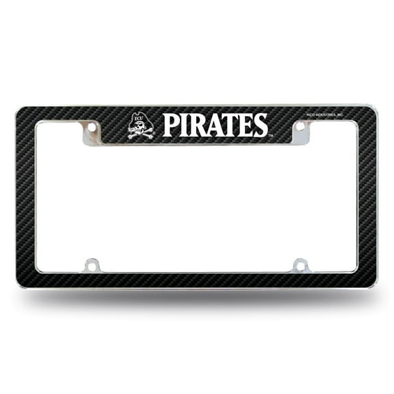 East Carolina Pirate's Chrome Metal License Plate Frame with Carbon Fiber Design