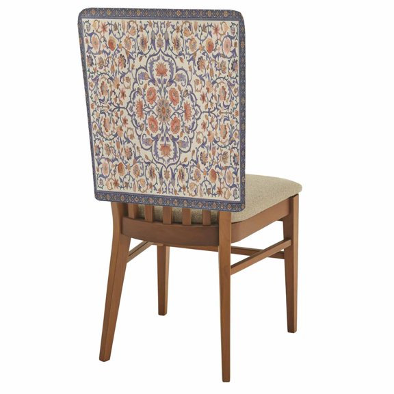 Central Flower Chair Back Covers Set of 1 Royal Sand Petals Floral Blooms Navy Accents Border Removable Dining Chair Slipcovers Washable Seat Protector for Restaurant Party Banquet Kichen Decor
