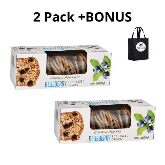 Central Market Blueberry Poppyseed Crisps 5.3 oz , 2 Pack + Bonus