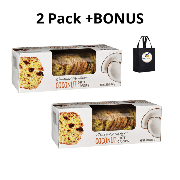 Central Market Coconut Date Crisps Snack Crackers, 5.3 oz, 2 Pack + Bonus