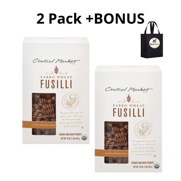 Central Market Organic Single Heritage Grain Farro Wheat Fusilli Pasta, 2 Pack + Bonus