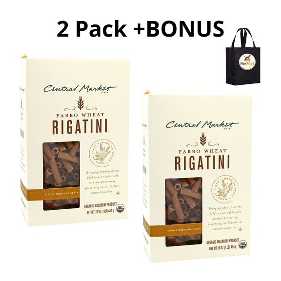 Central Market Organic Single Heritage Grain Farro Wheat Rigatini Pasta 16 oz , 2 Pack + Bonus