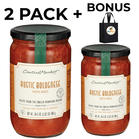 Central Market Rustic Bolognese Pasta Sauce Emilia Romagna Made with Pork, Pancetta, Barolo Wine 2 Pack 24.3 oz