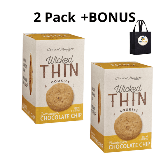 Central Market Wicked Thin Cookies Butterscotch Chocolate Chip 6 oz, 2 Pack+ Bonus