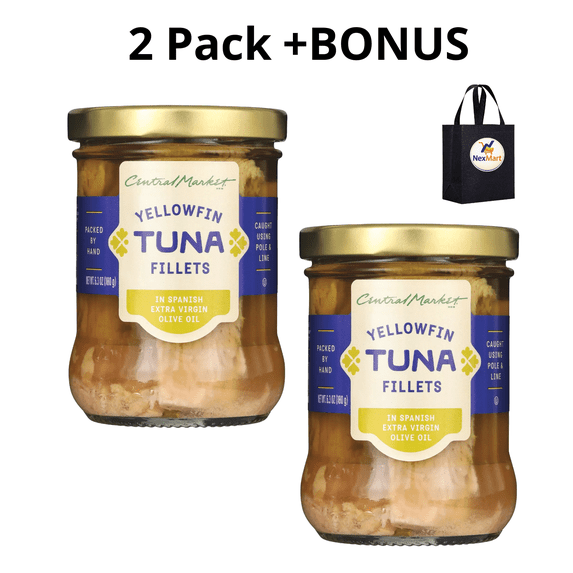 Central Market Yellowfin Tuna Fillets - Spanish Extra Virgin Olive Oil 6.3 oz , 2 Pack + Bonus