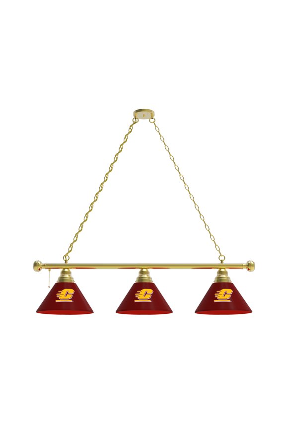 Central Michigan University 3 Shade Billiard Light with Brass Fixture