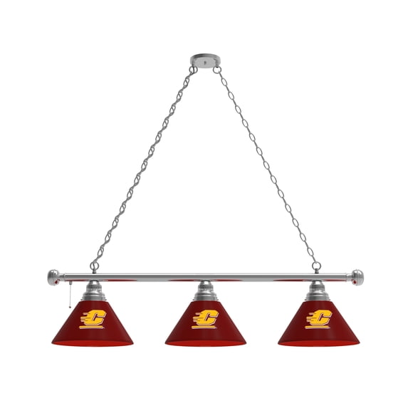 Central Michigan University 3 Shade Billiard Light with Chrome FIxture