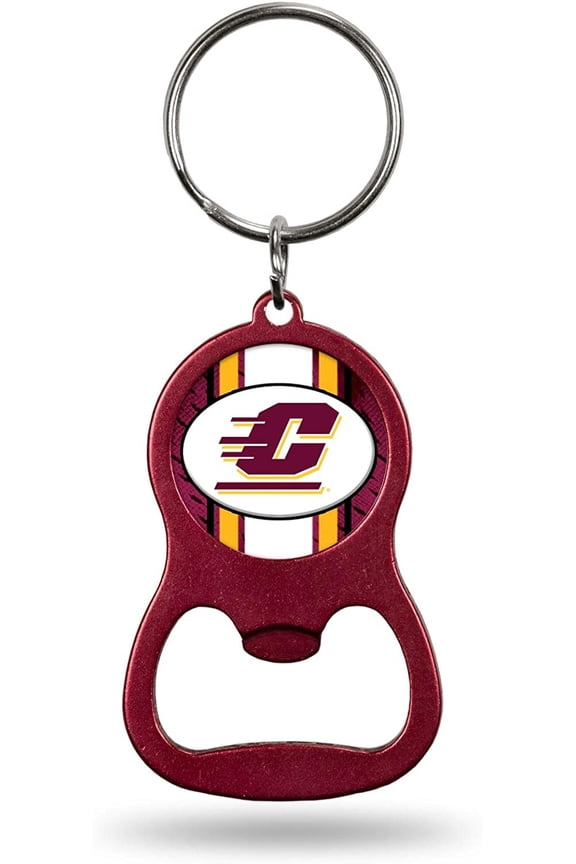 Central Michigan University Chippewas Premium Solid Metal Bottle Opener Keychain, Key Ring, Team Color