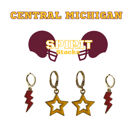 Central Michigan University Spirit Stack maroon mini enamel bolts and golden yellow statement open starboys