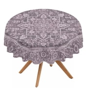 Central Octagon Frame Round Tablecloth 54 inches Vintage Boho Purple Abstract Floral Vine Waterproof Oil-Proof Table Cloth Round Table Cover for Holiday Party Picnic Dinner Decor Indoor Outdoor Use