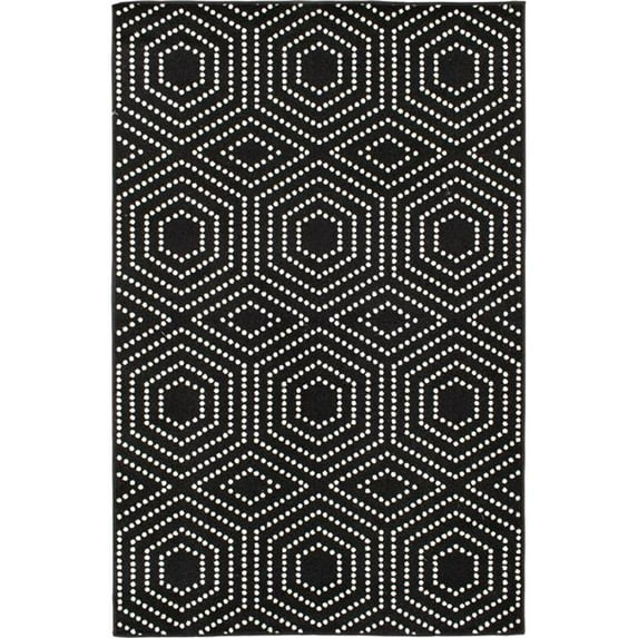 Central Oriental 2349OS58.085 5 ft. x 7 ft. Patio Brights Onyx & Snow Geometric Polypropylene Indoor & Outdoor Rectangle Area Rug