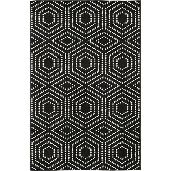 Central Oriental 2349OS71.085 6 ft. 7 in. x 9 ft. 6 in. Terrace Tropic Valeria Onyx & Snow Rectangle Area Rug, Black & White