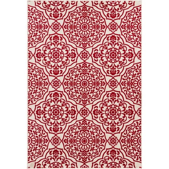 Central Oriental 2352SCO80EC.084 7 ft. 10 in. x 9 ft. 10 in. Terrace Tropic Halbur Rectangle Area Rug, Snow & Coral