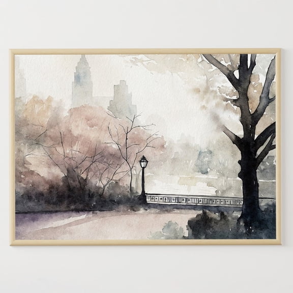 Central Park Art Poster: Neutral New York Cityscape, Unframed Poster Size 12x18