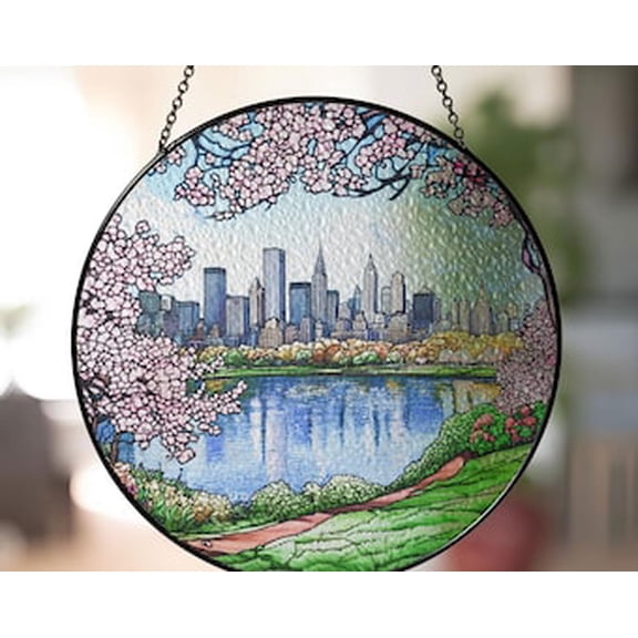 Central Park Glass Suncatcher: NYC Landscape Window Art, 3.5 in