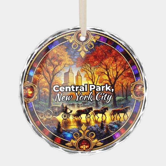 Central Park, Manhattan New York City Decoration Travel Souvenir Crystal Glass Christmas Ornament, 3 Flat Round Beveled-Edge Disc (0.23 Thick) with Printed Image, Xmas Gift Ornaments