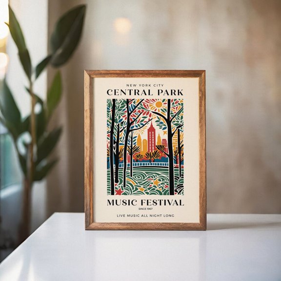 Central Park Music Festival Retro Poster, Stretched Size 8x12