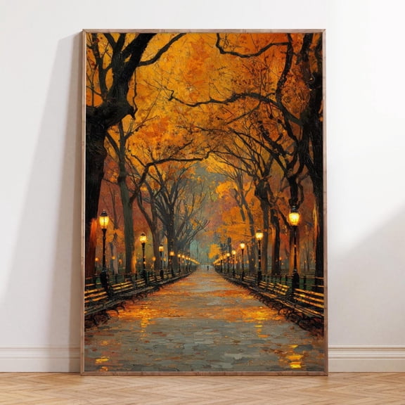 Central Park New York Autumn Walkway Fall Park Wall Decor, Unframed Canvas Size 24x36