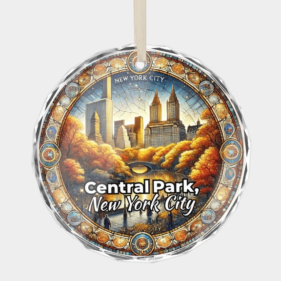 Central Park New York City Manhattan NY Trip Travel Souvenir Crystal Glass Christmas Ornament, 3 Flat Round Beveled-Edge Disc (0.23 Thick) with Printed Image, Xmas Gift Ornaments