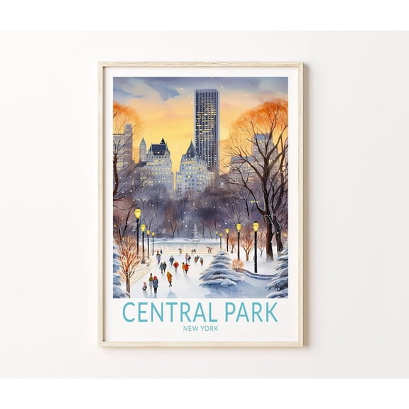 Central Park New York Ice Skating Winter Wall Art Home Decor