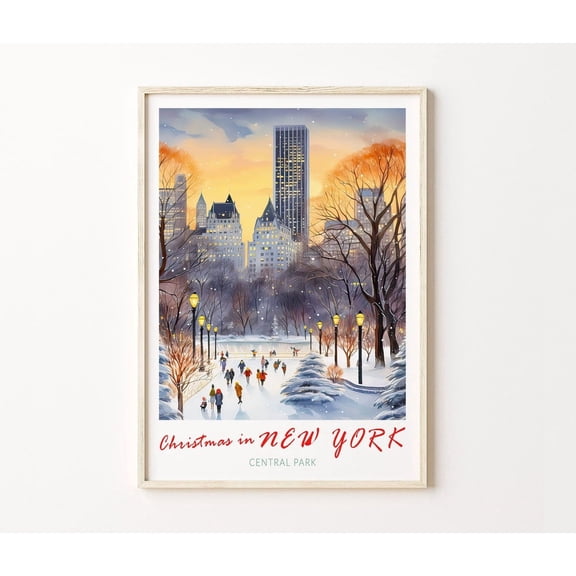 Central Park New York Ice Skating Winter Wall Art Home Decor