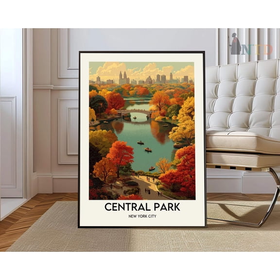 Central Park New York Poster, Stretched Canvas 12x16in